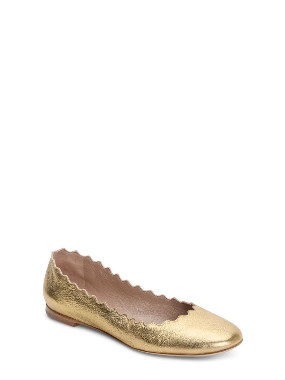 Chloe Kids Girls Lauren Scalloped Leather Ballet Flats, Gold ,32 EU